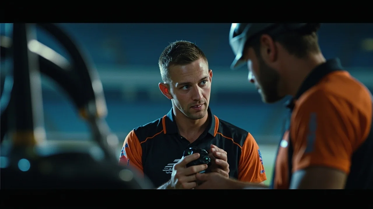 Cricket squad photo session with replacement signing holding the new franchise jersey ahead of a mid-season IPL fixture