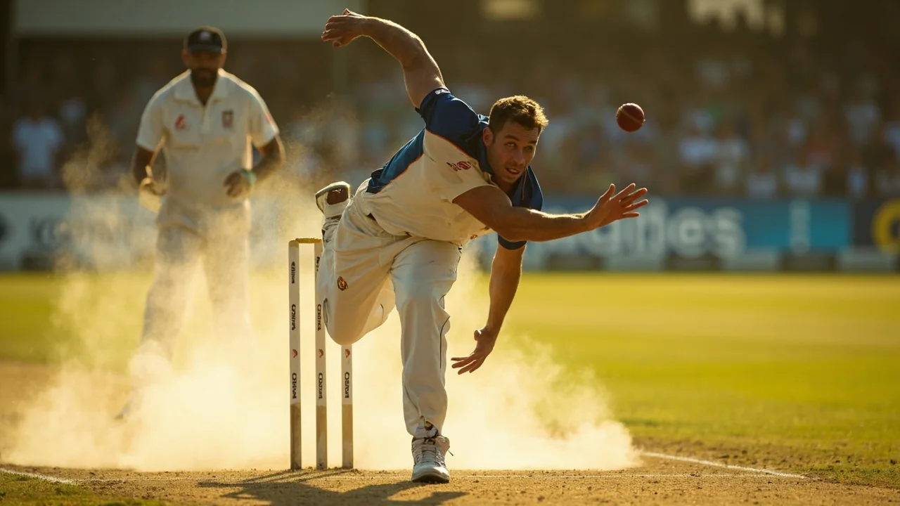 Fast bowler in action