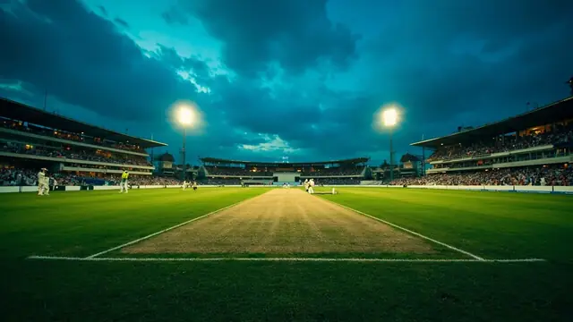 Cricket ground under evening sky before an international fixture