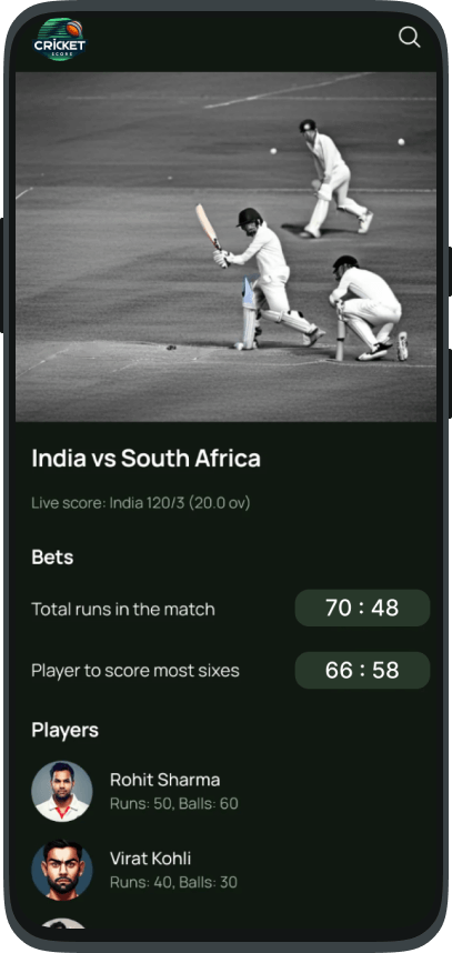 CricketScore App Screenshot Match