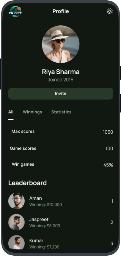CricketScore App Screenshot Profile